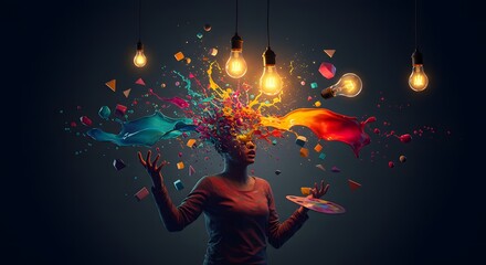 ADHD Creative Mind Abstract Art with Splashes of Vibrant Color and Li