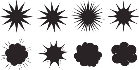 Black starbursts and cloud shapes explosion comic © Musfiqur