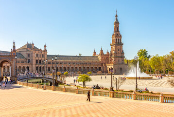 Architecture of Spain square in Maria Luisa park, Seville, Spain