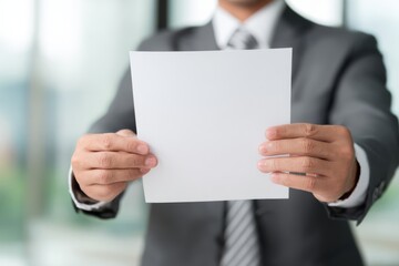 Fototapeta premium Businessman holding a sheet of paper while explaining concept clearly to colleagues.
