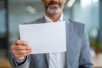 Businessman holding a sheet of paper while explaining concept clearly to colleagues.