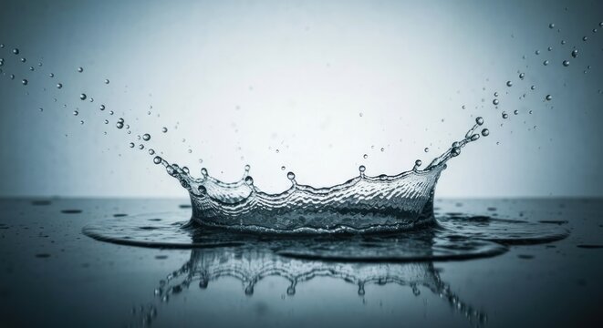Water droplet impact forms a crown splash, liquid suspension in time - Powered by Adobe