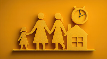 Family home and protection concept illustrated with time and health icons emphasizing security
