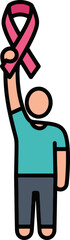 Person Raising a Pink Ribbon for Breast Cancer Awareness and Support Icon Symbol