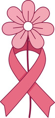 Breast Cancer Awareness with Ribbon and Flower Illustration