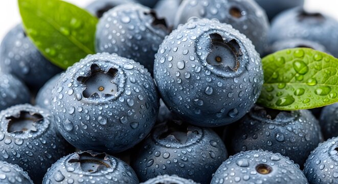 Fresh blueberries with water droplets close-up macro shot healthy eating concept