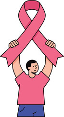 Person holding a pink ribbon, symbol of breast cancer awareness and solidarity, support for patients and research