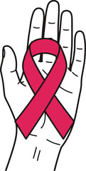 Hand Holding Pink Ribbon Symbol for Supporting Breast Cancer Awareness Campaign