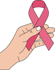 Hand Holding Pink Ribbon A Symbol of Hope and Awareness in the Fight Against Cancer