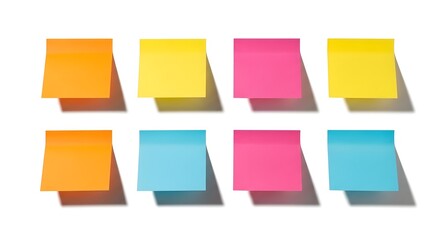Collection of colorful sticky notes isolated on white background perfect for reminders and organizat