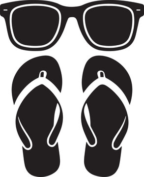 Black Silhouette of Sunglasses and Flip Flops footwear