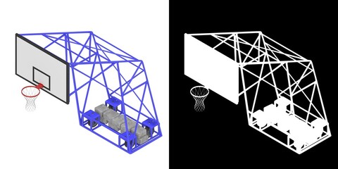 3D rendering illustration of a portable outdoor basketball hoop
