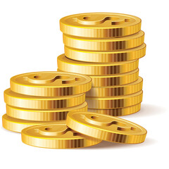 Stack Of Golden Coins With Dollar Sign Isolated On White Background With Soft Shadow And Realistic Shine