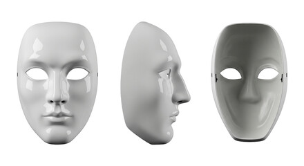 White anonymous mask a symbol of mystery protest and halloween shown in multiple views