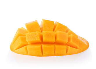 Mango , half of mango slice cut in cube isolated on white background