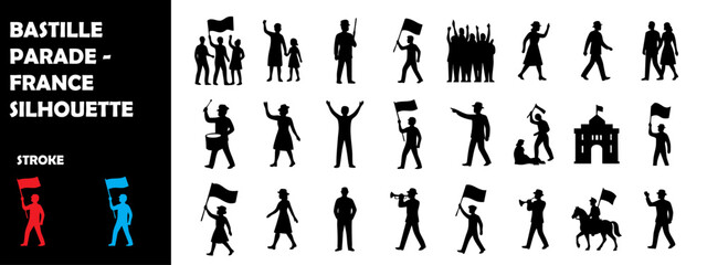 Bastille Parade France Silhouette Vector Set – Military March, Flags, and National Celebration Icons