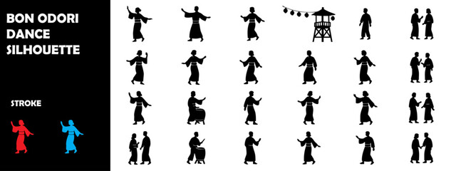 Bon Odori Dance Silhouette Vector Set – Japanese Summer Festival and Traditional Dance Icons