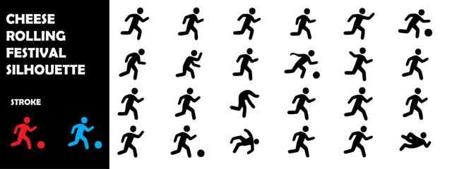 Naklejka premium Cheese Rolling Festival Silhouette Vector Set – Funny Race, Gloucester Tradition, and Sport Celebration Icons