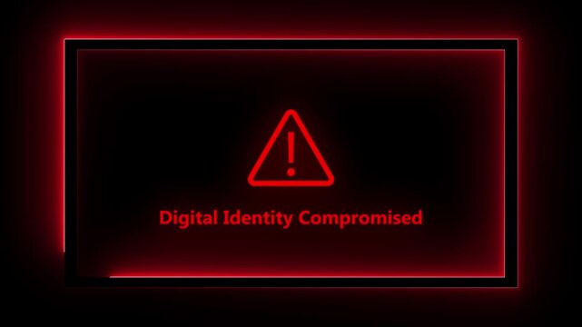 Digital identity compromised Cyber security defense and system protection from hackers, secure digital systems, cyber attack prevention. 4k animation on black background
