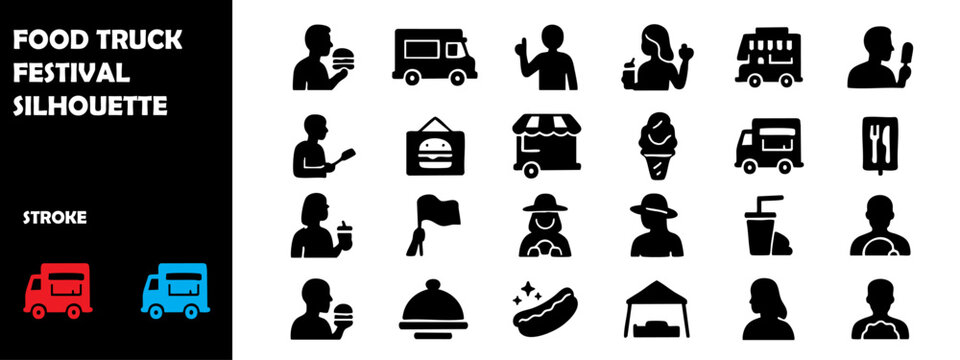 Food Truck Festival Silhouette Vector Set – Street Food, Culinary Celebration, and Market Event Icons