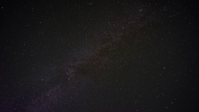 Timelapse of starry night sky showing the Milky Way moving slowly across dark space above Earth