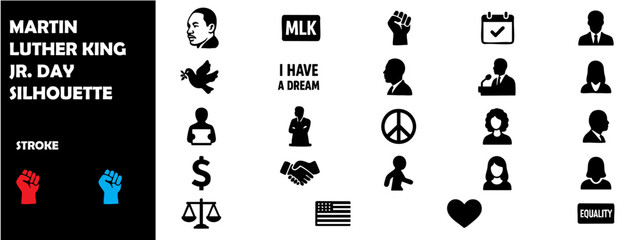 Martin Luther King Jr. Day Silhouette Vector Set &ndash; Equality, Peace, and Civil Rights Celebration