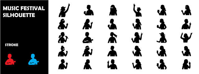 Music Festival Silhouette Vector Set – Concert, DJ, Guitar, and Crowd Celebration Icons