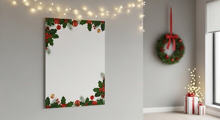 Vertical Poster Mockup Bordered Holly Wreath Background