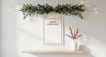 Blank Vertical Poster Mockup Christmas Shelf Decor