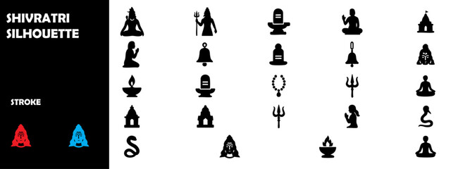 Maha Shivratri Silhouette Vector Set – Hindu Religious Festival, Lord Shiva, Trishul, and Spiritual Symbols