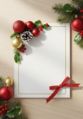 Vertical Card Mockup Holly Corner Decoration Top Down