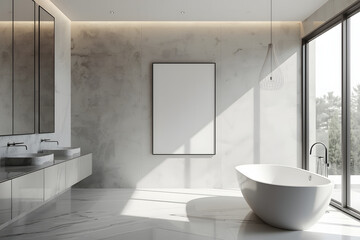 Mock-up poster frame in luxury minimalist bathroom, 3d render