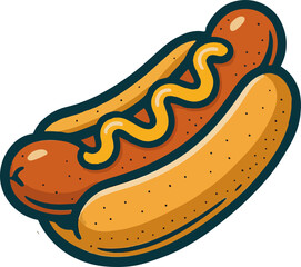 Delicious Hot Dog with Mustard Illustration - Perfect for Food-Themed Designs