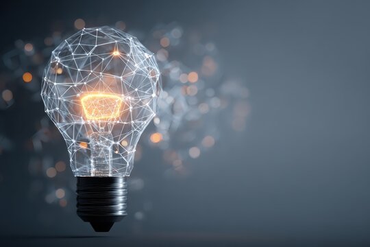Innovative polygon design of a light bulb symbolizing advancements in blockchain technology and digital ideas in a modern setting