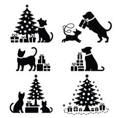 Pet and Christmas Gifts Silhouette Vector Set
