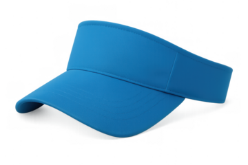 Blue sports visor, headwear accessory for outdoor activities, protecting face from sun, transparent background