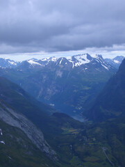 Naklejka premium Vertical View of Geirangerfjord, Norway (AI-upscaled original photo)