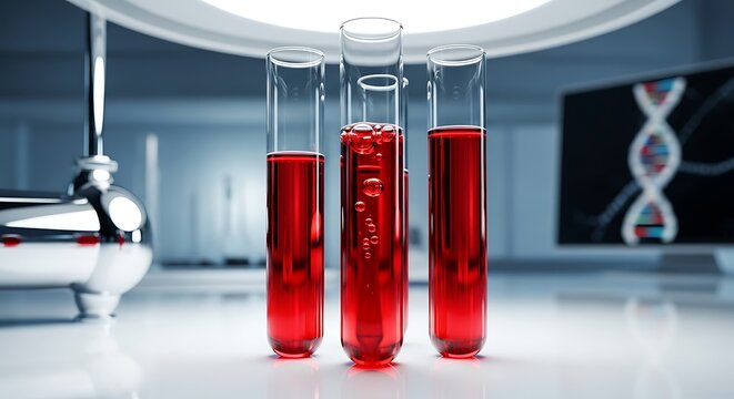Blood samples in test tubes, dna research in modern laboratory
