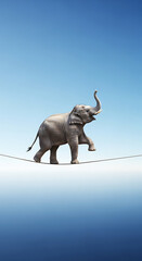  A surreal video of an elephant on a tightrope, symbolizing balance, courage, and creativity, perfect for motivational projects. elephant, balance, surrealism, courage, and conceptual art