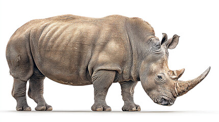 Obraz premium A detailed illustration of a rhinoceros standing on a white surface with its horn visible