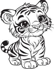 Obraz premium Baby Tiger Sitting Line Art Illustration