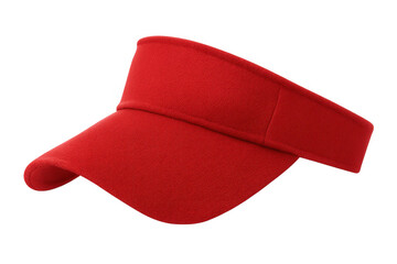 Red fabric sports visor cap, representing outdoor activities, summer fashion, sun protection, and healthy lifestyle themes