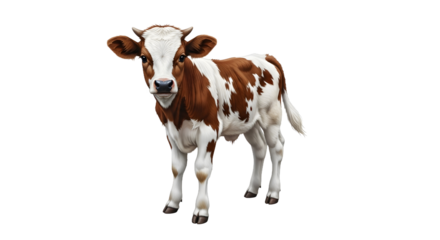 Adorable brown and white calf stands