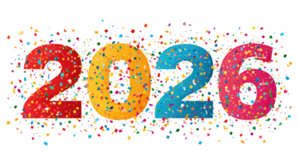 New year countdown clock with confetti burst for 2026 celebration