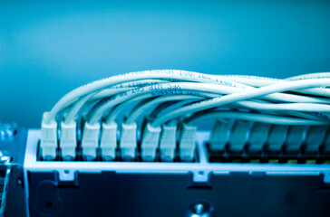 Close up of network cables in switch for connectivity