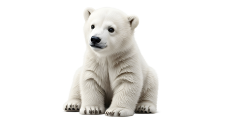 Adorable polar bear cub sitting serene