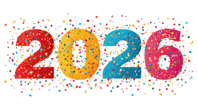 New year countdown clock with confetti burst for 2026 celebration