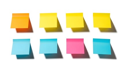 Collection of colorful sticky notes blank paper notes for reminders and organization isolated on whi