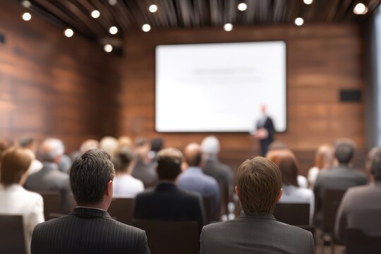 Business presentation by a keynote speaker engaging with an audience during a professional development conference