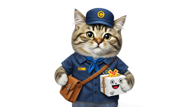 Bob the cat delivers joyfully - Powered by Adobe